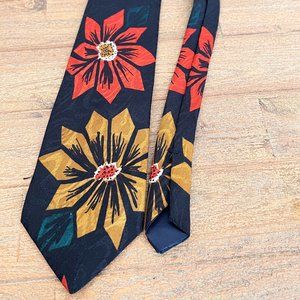 80's Florenzi Mens - Floral - Mod Flowers Brown & Orange Necktie